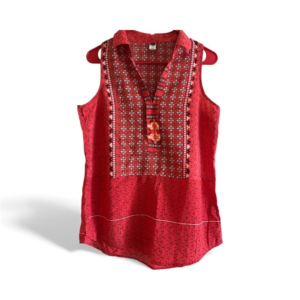 Sleeveless Red Button-Up Women's Top